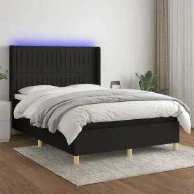 Box spring bed mattress and LED lights black fabric 140x200 cm by , Beds and slatted bases - Ref: Foro24-3139039, Price: 507,...