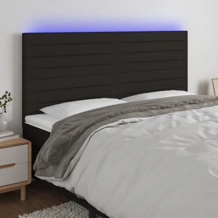 Headboard with LED lights black fabric 160x5x118/128 cm by , Headboards and footboards - Ref: Foro24-3122572, Price: 135,57 €...