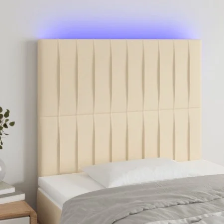 Headboard with LED lights cream fabric 100x5x118/128 cm by , Headboards and footboards - Ref: Foro24-3122657, Price: 88,34 €,...