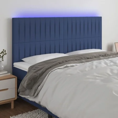 Headboard with LED lights blue fabric 160x5x118/128 cm by , Headboards and footboards - Ref: Foro24-3122674, Price: 116,75 €,...