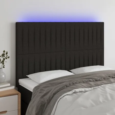 Headboard with LED lights black fabric 144x5x118/128 cm by , Headboards and footboards - Ref: Foro24-3122662, Price: 99,87 €,...