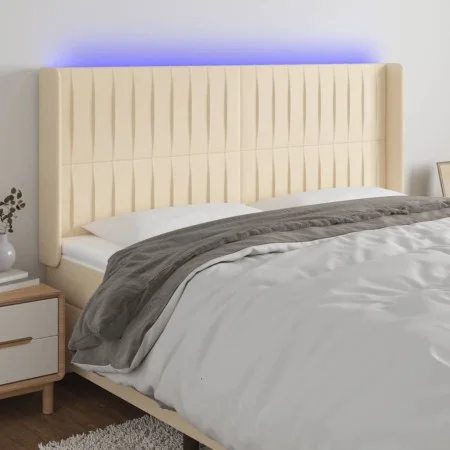 Cream fabric headboard with LED 163x16x118/128 cm by , Headboards and footboards - Ref: Foro24-3124297, Price: 129,75 €, Disc...