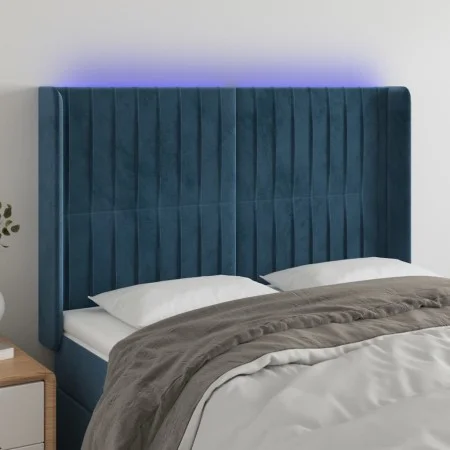 LED-Kopfteil aus dunkelblauem Samt, 147 x 16 x 118/128 cm von , Kopf- und Fußteile - Ref: Foro24-3124338, Preis: 131,68 €, Ra...