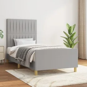 Light gray fabric bed frame with headboard 100x200 cm by , Beds and slatted bases - Ref: Foro24-3125195, Price: 135,30 €, Dis...