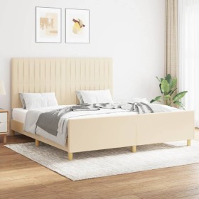 Bed frame with cream fabric headboard 160x200 cm by , Beds and slatted bases - Ref: Foro24-3125232, Price: 236,66 €, Discount: %