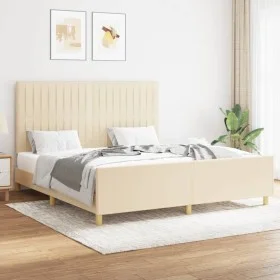 Bed frame with cream fabric headboard 160x200 cm by , Beds and slatted bases - Ref: Foro24-3125232, Price: 227,89 €, Discount: %