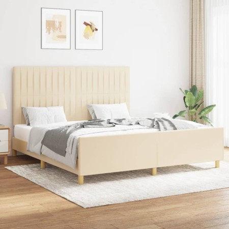 Bed frame with cream fabric headboard 160x200 cm by , Beds and slatted bases - Ref: Foro24-3125232, Price: 236,66 €, Discount: %