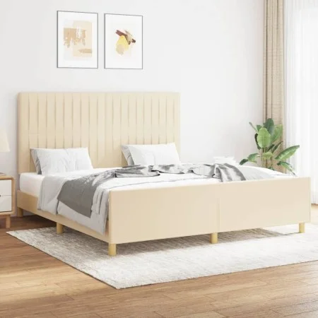 Bed frame with cream fabric headboard 160x200 cm by , Beds and slatted bases - Ref: Foro24-3125232, Price: 227,89 €, Discount: %