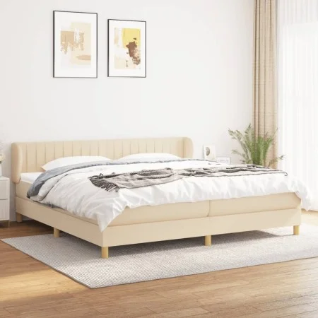 Cama box spring con colchón tela color crema 200x200 cm de , Camas y somieres - Ref: Foro24-3126994, Precio: 560,88 €, Descue...