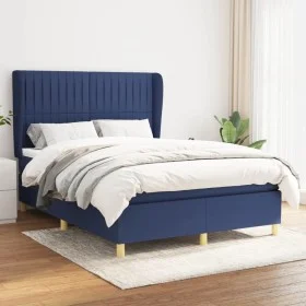 Box spring bed with blue fabric mattress 140x190 cm by , Beds and slatted bases - Ref: Foro24-3128683, Price: 518,75 €, Disco...