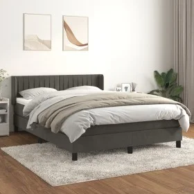 Box spring bed with dark gray velvet mattress 140x190 cm by , Beds and slatted bases - Ref: Foro24-3131076, Price: 436,56 €, ...