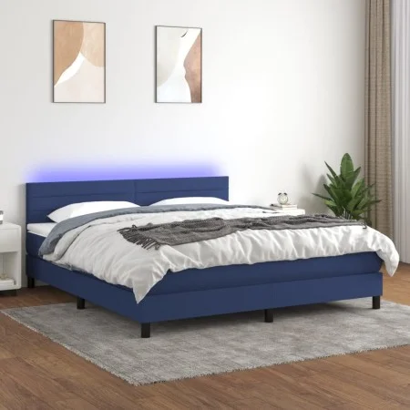 Cama box spring colchón y luces LED tela azul 160x200 cm de , Camas y somieres - Ref: Foro24-3133251, Precio: 473,58 €, Descu...