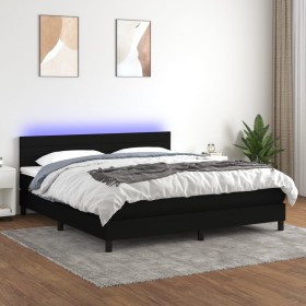 Cama box spring colchón y luces LED tela negro 160x200 cm
