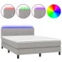 Box spring bed mattress and LED lights light gray fabric 140x190 cm by , Beds and slatted bases - Ref: Foro24-3133309, Price:...