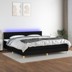Cama box spring con colchón LED tela negro 200x200 cm de , Camas y somieres - Ref: Foro24-3133903, Precio: 576,54 €, Descuent...