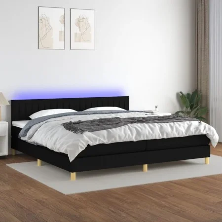 Box spring bed with LED mattress black fabric 200x200 cm by , Beds and slatted bases - Ref: Foro24-3133903, Price: 572,60 €, ...