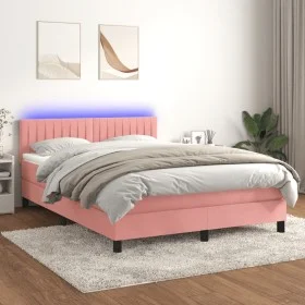 Box spring bed with mattress and LED pink velvet 140x200 cm by , Beds and slatted bases - Ref: Foro24-3134530, Price: 414,22 ...