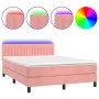 Box spring bed with mattress and LED pink velvet 140x200 cm by , Beds and slatted bases - Ref: Foro24-3134530, Price: 414,22 ...