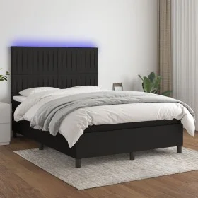Box spring bed mattress and LED lights black fabric 140x190 cm by , Beds and slatted bases - Ref: Foro24-3135031, Price: 484,...