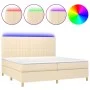Cama box spring colchón y luces LED tela crema 200x200 cm de , Camas y somieres - Ref: Foro24-3135626, Precio: 652,93 €, Desc...