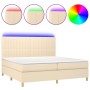 Cama box spring colchón y luces LED tela crema 200x200 cm de , Camas y somieres - Ref: Foro24-3135626, Precio: 631,97 €, Desc...