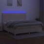 Cama box spring colchón y luces LED tela crema 200x200 cm