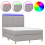 Box spring bed mattress and LED lights light gray fabric 140x200 cm by , Beds and slatted bases - Ref: Foro24-3135597, Price:...