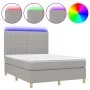 Box spring bed mattress and LED lights light gray fabric 140x200 cm by , Beds and slatted bases - Ref: Foro24-3135597, Price:...