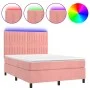 Box spring bed with mattress and LED pink velvet 140x200 cm by , Beds and slatted bases - Ref: Foro24-3136250, Price: 480,52 ...