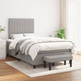 Cama box spring con colchón tela gris claro 120x200 cm