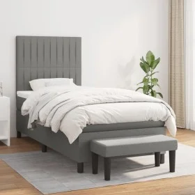 Box spring bed with dark gray fabric mattress 100x200 cm by , Beds and slatted bases - Ref: Foro24-3136734, Price: 373,49 €, ...