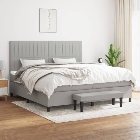 Cama box spring con colchón tela gris claro 200x200 cm