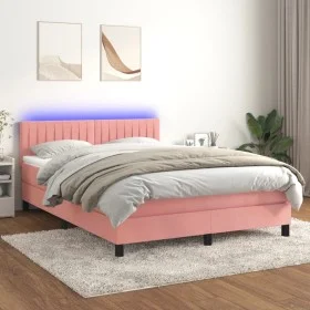 Box spring bed with mattress and LED pink velvet 140x190 cm by , Beds and slatted bases - Ref: Foro24-3134524, Price: 458,11 ...