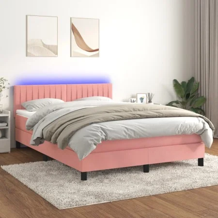 Box spring bed with mattress and LED pink velvet 140x190 cm by , Beds and slatted bases - Ref: Foro24-3134524, Price: 458,11 ...