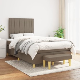 Cama box spring con colchón tela gris taupe 120x200 cm