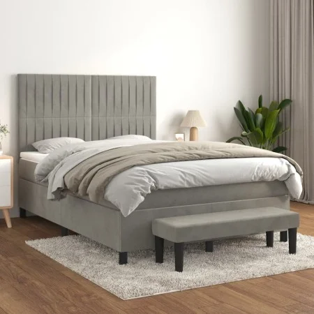 Box spring bed with light gray velvet mattress 140x200 cm by , Beds and slatted bases - Ref: Foro24-3137965, Price: 526,16 €,...