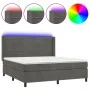 Box spring bed with mattress and LED dark gray velvet 160x200 cm by , Beds and slatted bases - Ref: Foro24-3139632, Price: 52...
