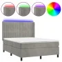 Box spring bed with mattress and LED light gray velvet 140x200 cm by , Beds and slatted bases - Ref: Foro24-3139685, Price: 5...
