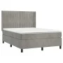 Box spring bed with mattress and LED light gray velvet 140x200 cm by , Beds and slatted bases - Ref: Foro24-3139685, Price: 5...