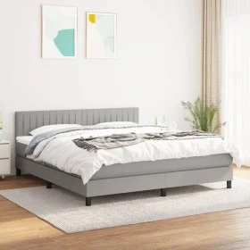 Box spring bed with light gray fabric mattress 160x200 cm by , Beds and slatted bases - Ref: Foro24-3140225, Price: 479,63 €,...