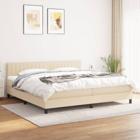 Cama box spring con colchón tela color crema 200x200 cm