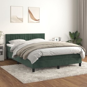 Cama box spring con colchón terciopelo verde oscuro 140x190 cm