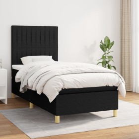 Cama box spring con colchón tela negro 100x200 cm