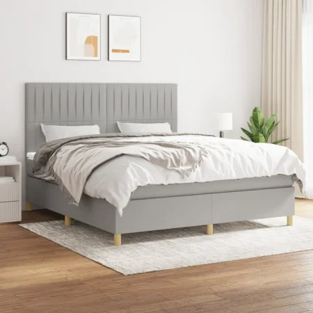Box spring bed with light gray fabric mattress 160x200 cm by , Beds and slatted bases - Ref: Foro24-3142505, Price: 539,56 €,...