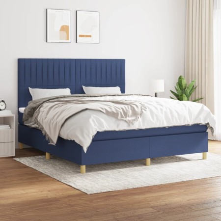 Box spring bed with blue fabric mattress 160x200 cm by , Beds and slatted bases - Ref: Foro24-3142511, Price: 564,31 €, Disco...