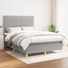 Box spring bed with light gray fabric mattress 140x190 cm by , Beds and slatted bases - Ref: Foro24-3142489, Price: 512,41 €,...