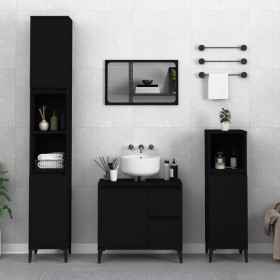 Armario de baño madera contrachapada negro 30x30x190 cm