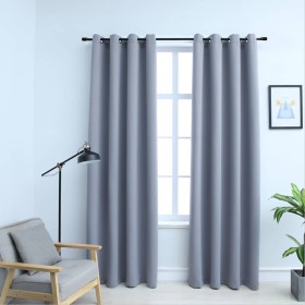 Cortinas opacas con anillas de metal 2 pzs gris 140x225 cm