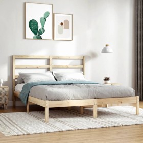 Solid wood double bed frame 135x190 cm by , Beds and slatted bases - Ref: Foro24-3104908, Price: 125,24 €, Discount: %