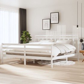 Estructura de cama madera maciza blanca 200x200 cm Estructura de cama madera maciza blanca 200x200 cm